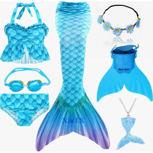 12 Colors 5 Pieces Kids Swimmable Mermaid Tail for Girls Swimming Bating Suit Swimsuit can add Monofin Costume 3-12Y
