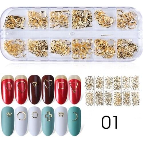 12 Grids/Box Gold Silver Hollow 3D Nail Art Decorations Gold Rivet Manicure Accessories DIY