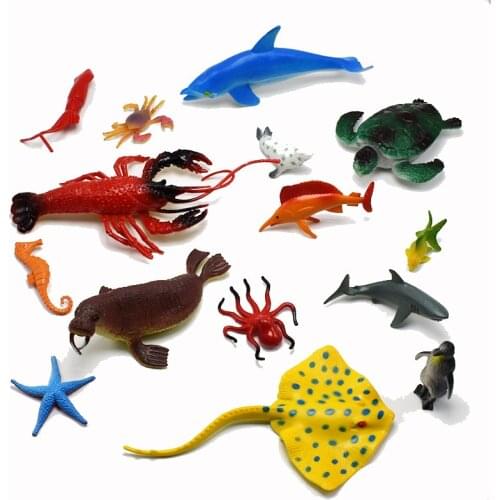 15-Oceans Animal Model Toy Lobster Seal Starfish Hippocampus Dolphin Turtle Deep-Sea Animal Model Toy
