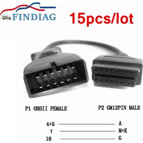 15pcs/lot Vehicle Cable for GM Compatible Diagnostic Tools 12Pin Socket for GM Car to OBDI OBDII 16 Pin Female Connector