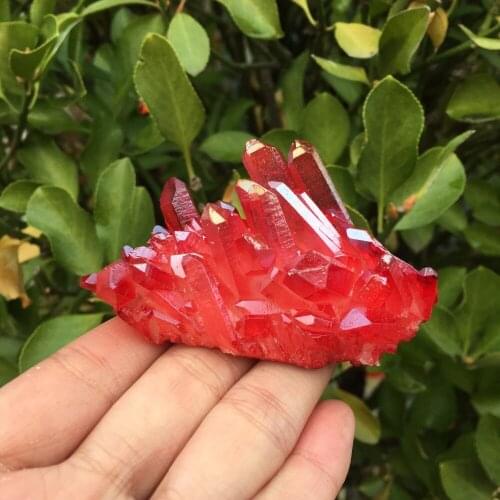 65g Rare beautiful red flame aura quartz crystal cluster specimen
