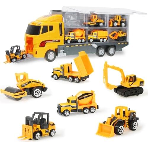 7 in 1 Mini Alloy Diecast Car Model Engineering Toy Vehicles Carrier Truck Model Car Educational Toys Xmas Gift for Kids