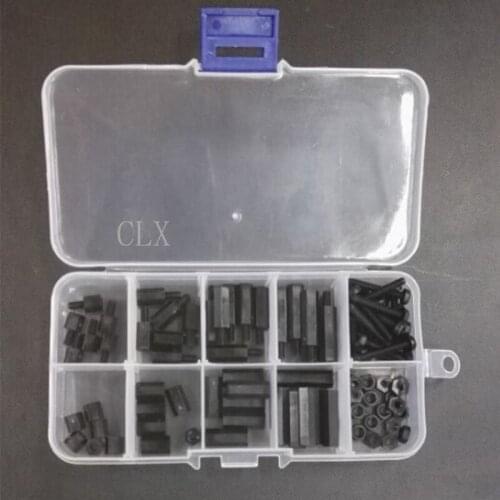 88 Pcs M3 Nylon Hex Spacers Screw Nut Stand-off Assortment Kit Black