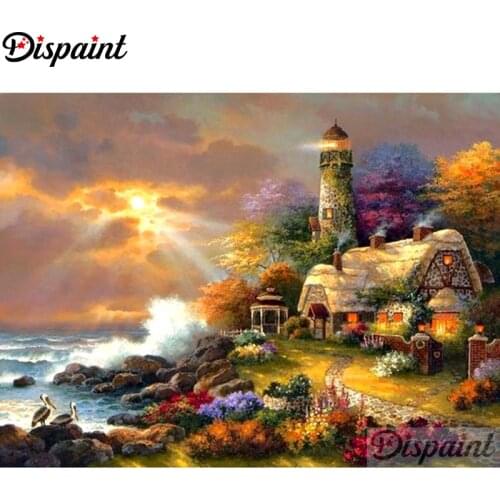 Dispaint Full Square/Round Drill 5D DIY Diamond Painting "House flower landscape" Embroidery Cross Stitch 5D Home Decor A11698