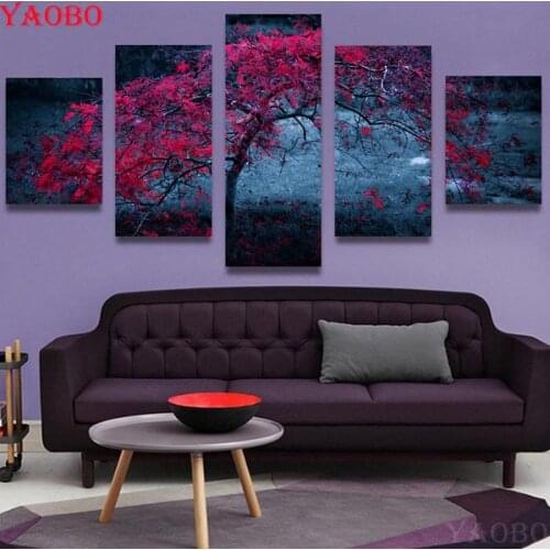 5pcs Full Square/Round Drill 5D DIY Diamond Painting Red Tree Landscape Cross Stitch Mosaic rhinestone Embroidery Home Decor