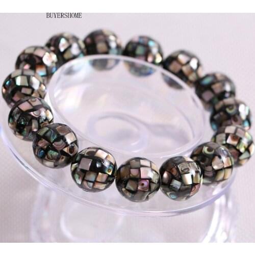 Free Shipping Women Jewelry 14MM Square Round Beads Natural Blue New Zealand Abalone Shell Bracelet 8" 1Pcs H027