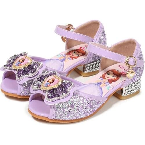 Disney girls sandals new summer childrens fish mouth shoes Casual girls High heels crystal shoes Frozen elsa Princess shoes