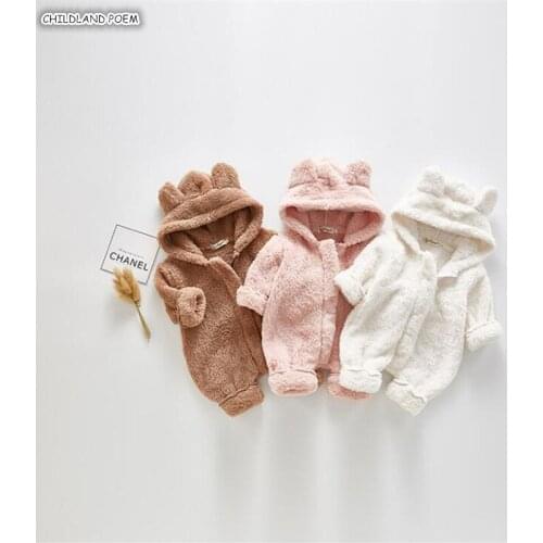 Baby Winter Clothes Newborn Baby Romper Autumn Winter Fleece Warm Baby Girl Romper Hooded Baby Boy Romper Infant Baby Jumpsuit