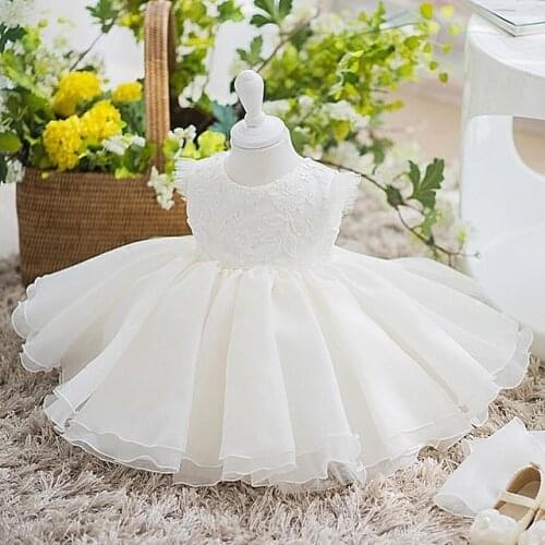 Newborn Baptism Dress For Baby Girl Lace First Birthday Party Wear Cute Bow Toddler Girl Christening Gown Princess Clothes