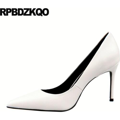 Black Work Shoes Women Leather White Pumps Winkle Picker Stiletto Scarpin Court High Heels 2021 Genuine Pointed Toe Office