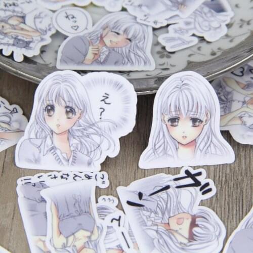 40pcs White Hair Japanese Cartoon Girl Scrapbooking Stickers Student Decorative Sticker for Photo Album Laptop Phone Case Decor