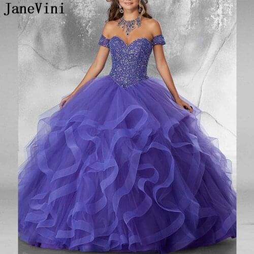JaneVini Elegant Purple Quinceanera Dresses Ball Gown Sweetheart Luxury Sparkle Beading Sweet Tulle Princess Gowns Vestidos 15