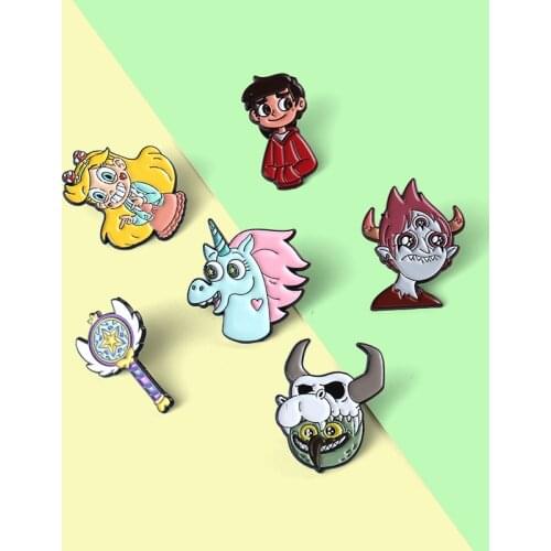 Cute Cartoon Characters Enamel Lapel Pins Magic Wand Brooches Backpack Accessories for Women Men Who Love Anime Custom Jewelry