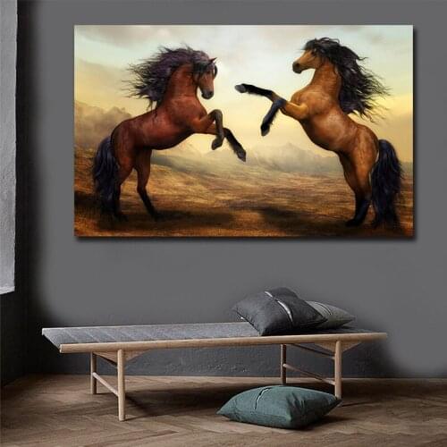 GOODECOR Two Horse Painting Couple Animal Wall Painting Canvas Print Poster Art for Bed Room Home Decor No Frame