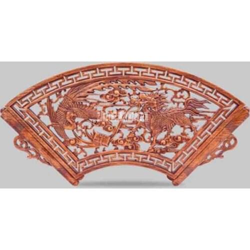 HJ-YS0115 Home Decoration Crafts Woodcarving Pendant High-quality Solid Wood Chinese Antique Fan-shaped Wall Hangings(80cm*40cm)
