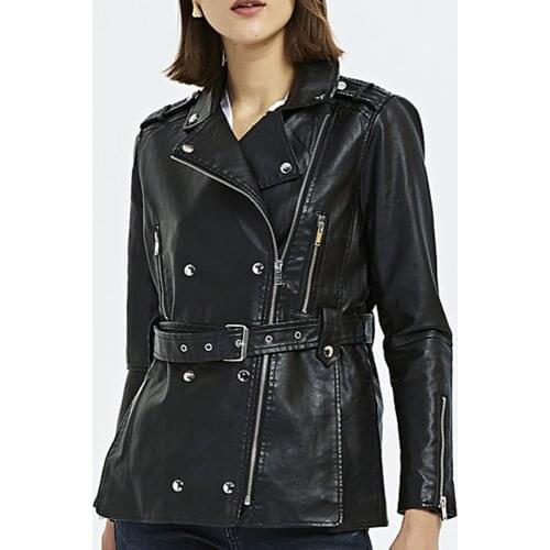 Western Style PU Jacket Women New Solid Color Zipper Lapel Long Sleeve Autumn Winter Fashion Temperament High Street Casual