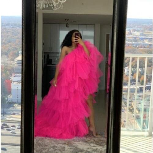 Hot Pink Ruffles Maternity Photography Women Photo Shoot Evening Dresses Kimono Pregnant Party Sleepwear Bathrobe Nightgown Robe