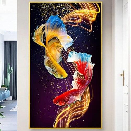 Yellow peacock fish Needlework Sets Cross stitch 14CT Unprinted Embroidery kits Arts Cross-Stitching,DIY Handmade Home Decor
