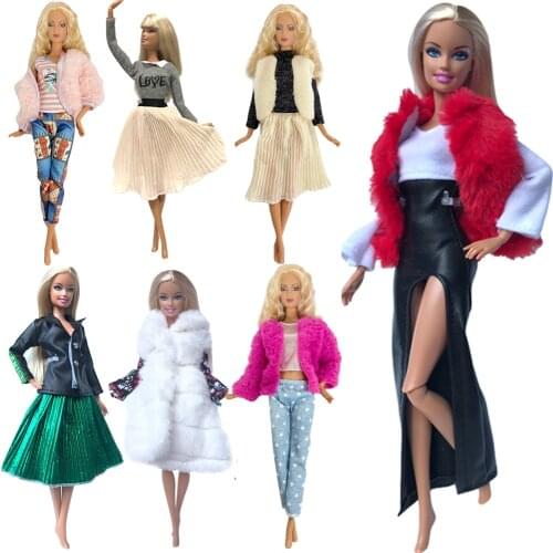 NK 1x Doll Coat MulticolorLong Sleeve Soft Fur Dress Winter Warm Casual Wear Clothes For Barbie Doll Accessories Kids Toy L3 JJ