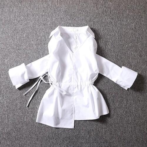 2021 Summer New Irregular Women White Shirts Solid Long-Sleeved Office Lady White Shirts Fashion Outwear Coat Tops