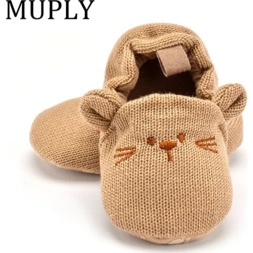 Adorable Infant Slippers Toddler Baby Boy Girl Knit Crib Shoes Cute Cartoon Anti-slip Prewalker Baby Slippers