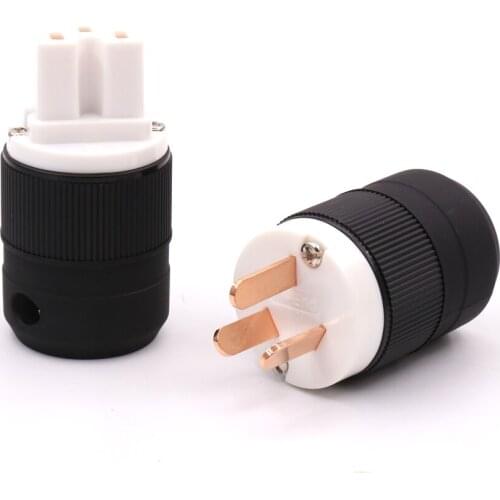 2PC Hi-End Pure copper AU Mains Power Plug Male Copper Connector Cable Cord 3 Pin HiFi AMP CD player