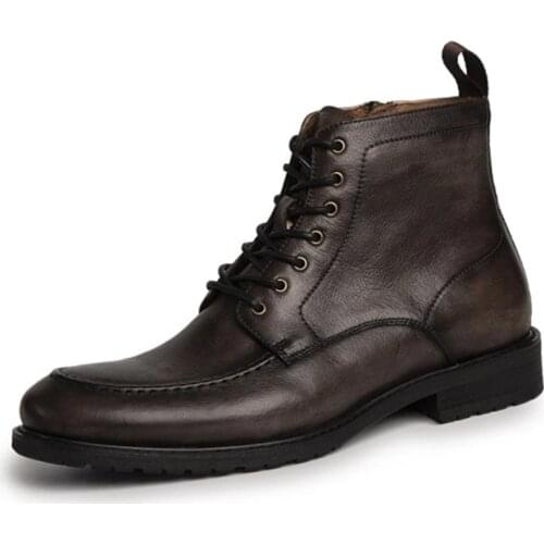 Mens New Autumn Winter Tactical Short Chelse Boots For Men Ankle Flat British High-top Dress Genuine Leather Motorcycle Shoes