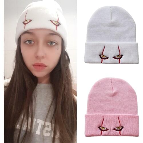 Pennywise Scary Eyes Beanie Embroidery Knitted Hat Cap Hip Hop Winter Cosplay Hats Warm Ski Caps For Men Women