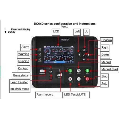 Riginal DC60D DC62D Generator Set Controller LCD display generator controller board genset parts electronic cuircuit panel
