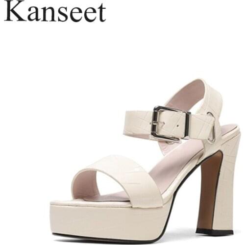 Kanseet Platform Shoes 2021 Summer Women Sandals Open-Toed Sexy High Heels Patent Leather Buckle Shoes For Female Large Size 42