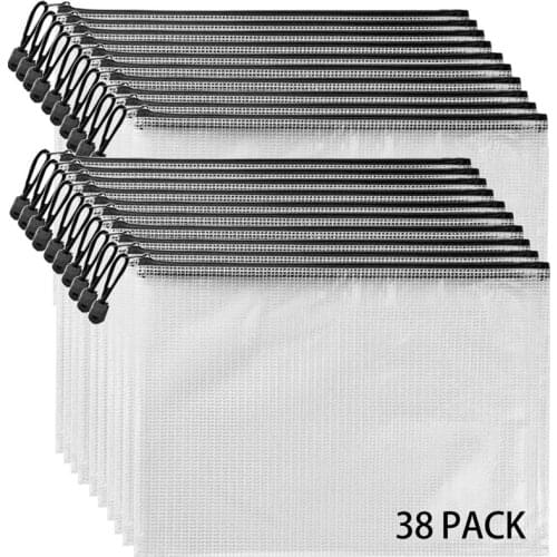 38Pcs Mesh Zipper Pouch, A4 Size Plastic File Folder Board Game Bags with Zipper for Classroom Office Travel Storage