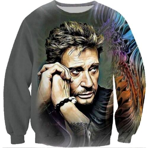 French Johnny Hallyday Sweatshirts 3D Printed Rock Harajuku Men Pullover Hoodies Long Sleeve Crewneck Streetwear Hoody Sudaderas
