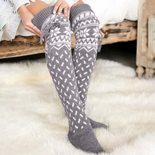 Animal Elk Thick Long Knit Over Knee Women Comfortable Christmas Thigh High Print Deer Socks