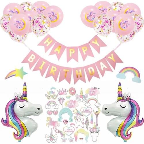 Unicorn Birthday Party Decoration Giant Unicorn Balloon Pull Flag Birthday Party Rainbow Tassel Baby Shower Decoration Supplies