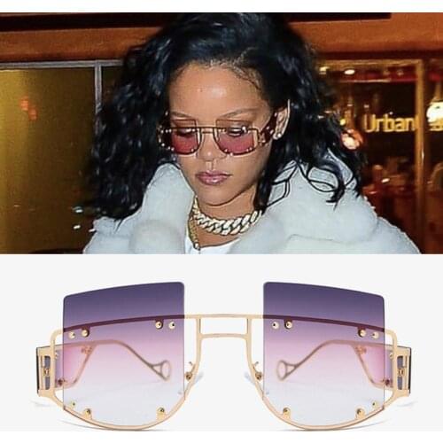 Rivet Vintage Square Sunglasses Women Men Luxury Brand Fashion Retro Celebrity Rimless Sun Glasses Trend Unique Eyewear Ins Hot