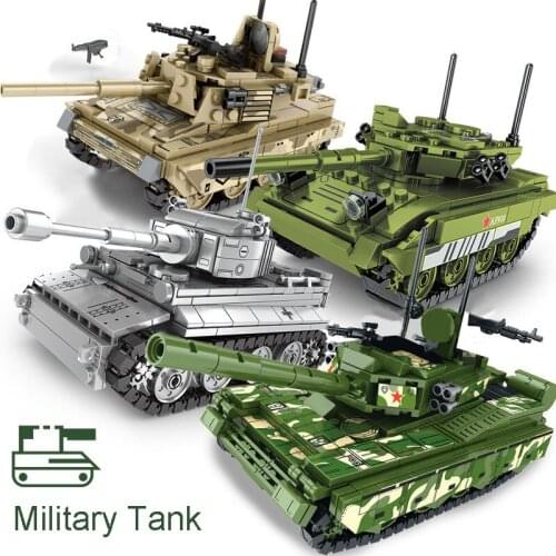Military Series WW2 M1A2 Leopard II Main Battle Tank Model Building Blocks City Type99 Weapons With Figures Toys Kids Adult Gift