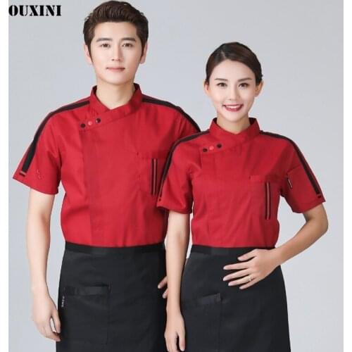 High quality Summer chef costume cook jacket male chefs white shirt Restaurant Uniform Barber Shop Workwear Overalls