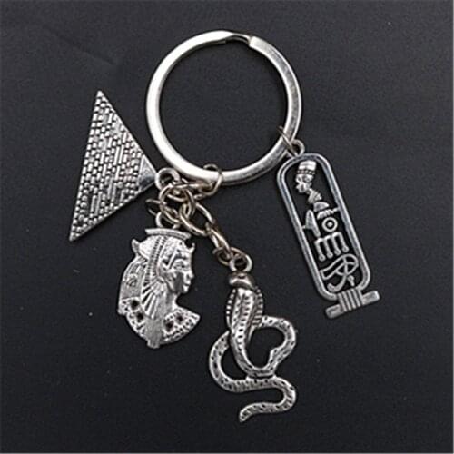 WKOUD 1pc Silver Color Cleopatra Pyramid Cobra Pendant Creative Vintage Handmade DIY Metal Jewelry Alloy Keychain