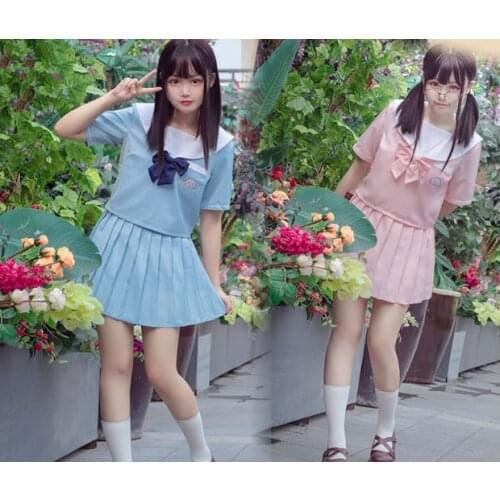 Japanese School Uniform For Girls Sailor Tops+Tie+Skirt Navy Style Students Clothes For Girl Plus size Lala Cheerleader clothing