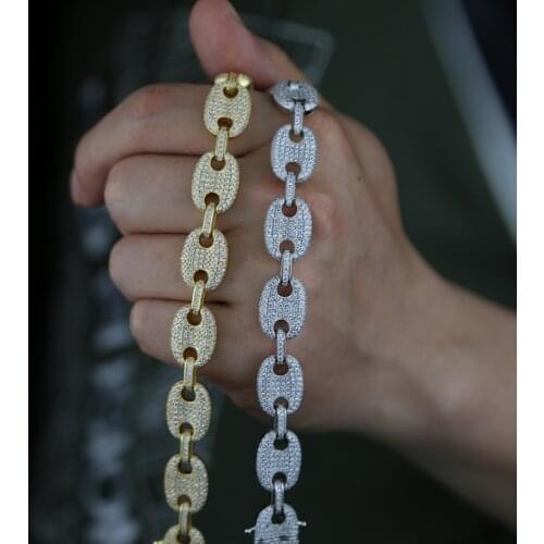 Factory High Quality Drop Shipping Hip Hop Bling Men Boy Jewelry Micro Pave 5A CZ Iced Out Bling Beaded Link Chain Bracelet