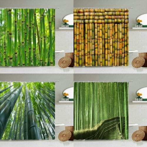 Green Bamboo Forest Scenery Shower Curtain Spring Plant Natural Landscape Home Bathroom Wall Decor With Hook Waterproof Screen