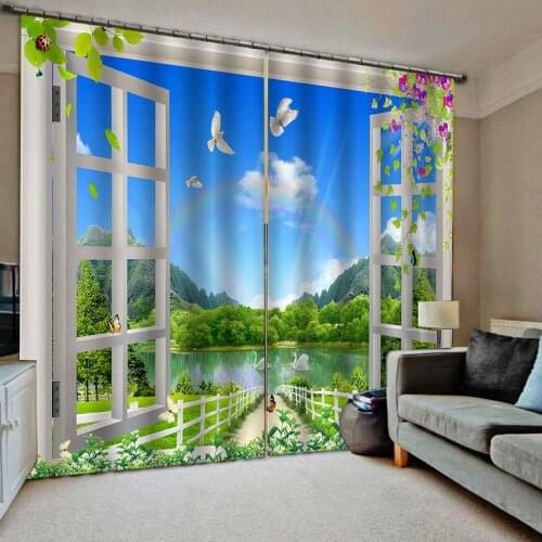 Green landscape nature scenery curtains 3D Curtain Luxury Blackout Window Curtain Living Room blackout curtains