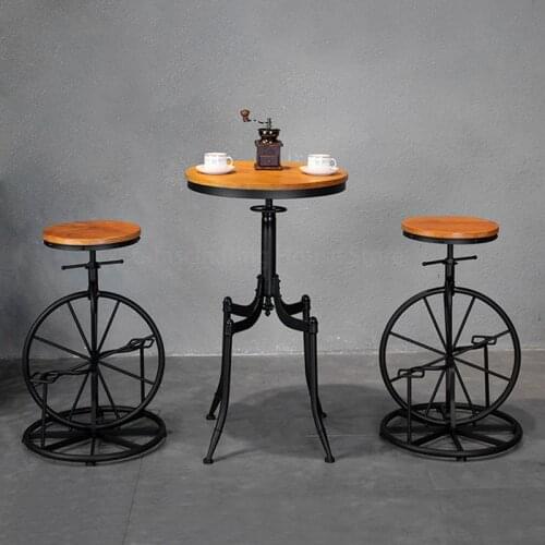Iron Bar Table Chair Industrial Style Creative Chair Backrest Adjustment Chair Modern Solid Wood Cushion High Chair Bar Table