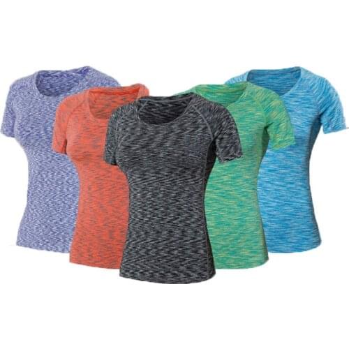 Fitness Womens Shirts Quick Drying T Shirt Elastic Yoga Sports Tights Gym Running Tops Short Sleeve Tees Blouses Shirts Jerseys