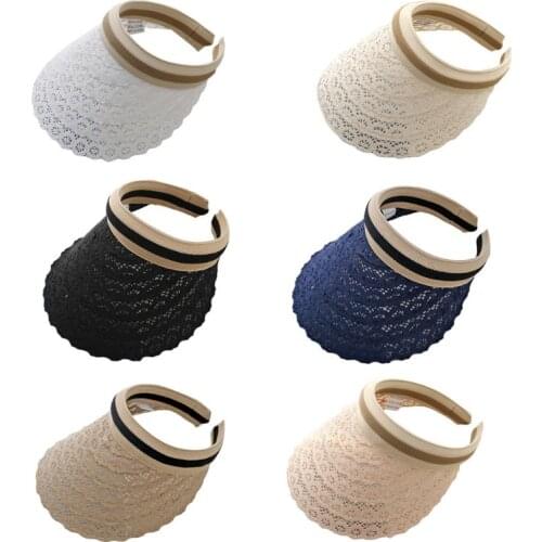 Female Summer Empty Top Sun Visor Cap Hollow Floral Lace Sunscreen Beach Hat