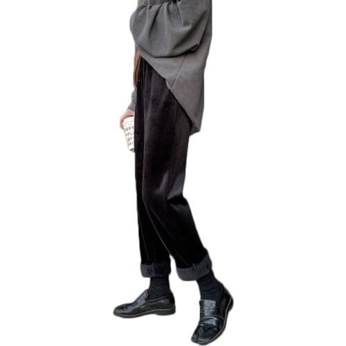 Thick Velvet Long Pants Women 2020 New Winter Casual Home Trousers High Waist Harem Pants Female Loose Corduroy Pants NS2307