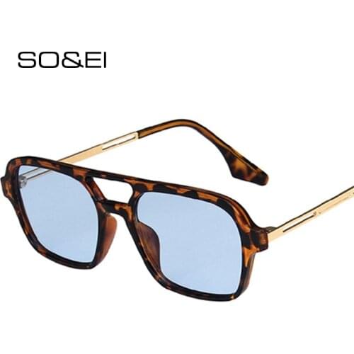 SO&EI Retro Double Bridges Women Sunglasses Fashion Pink Gradient Eyewear Trending Hollow Leopard Blue Sun Glasses Men Shades