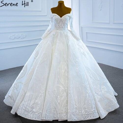 Serene Hill White Off Shoulder Sexy Wedding Dress Luxury Beading Pearls Lace Up Bridal Gown 2021 Custom Made CHM67206