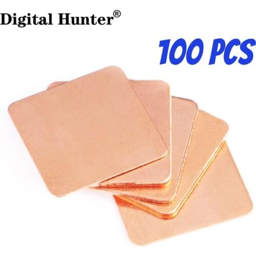 100pcs/lot 15x15mm DIY Copper Heatsink Thermal Pad Heat Sink Sheet 0.3mm to 2.0mm Thickness For Laptop GPU CPU Chip RAM Cooler