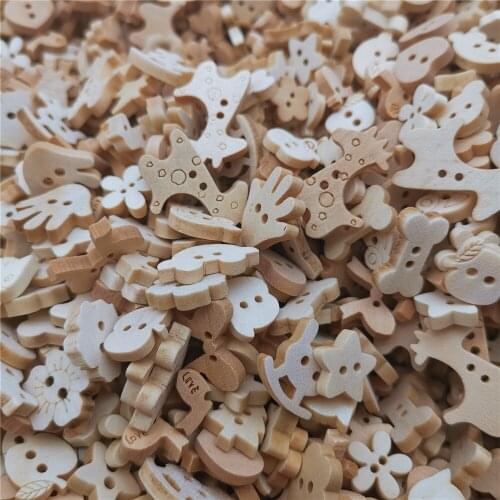 1000PCS Baby Natural Mixed Wooden Buttons Star Heart Bow Bear Cartoon Mix Sewing Button Embellishments For Scrapbooking